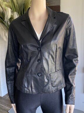 Armani Jeans 100% Lambskin Leather Moto Blazer Black S8